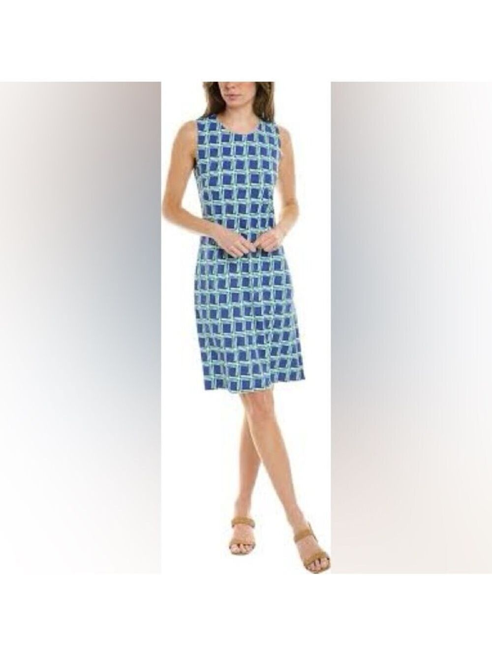 Like New J. McLaughlin Sophia Shift Dress Catalina Cloth Navy Trellis Geo medium